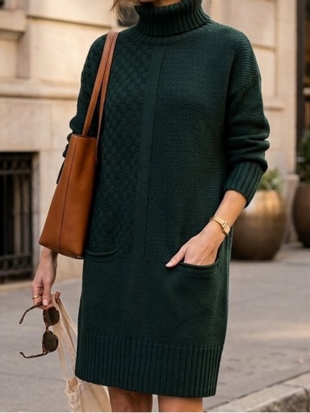 Annina Merino Wool Forest Green Turtleneck Sweater Dress